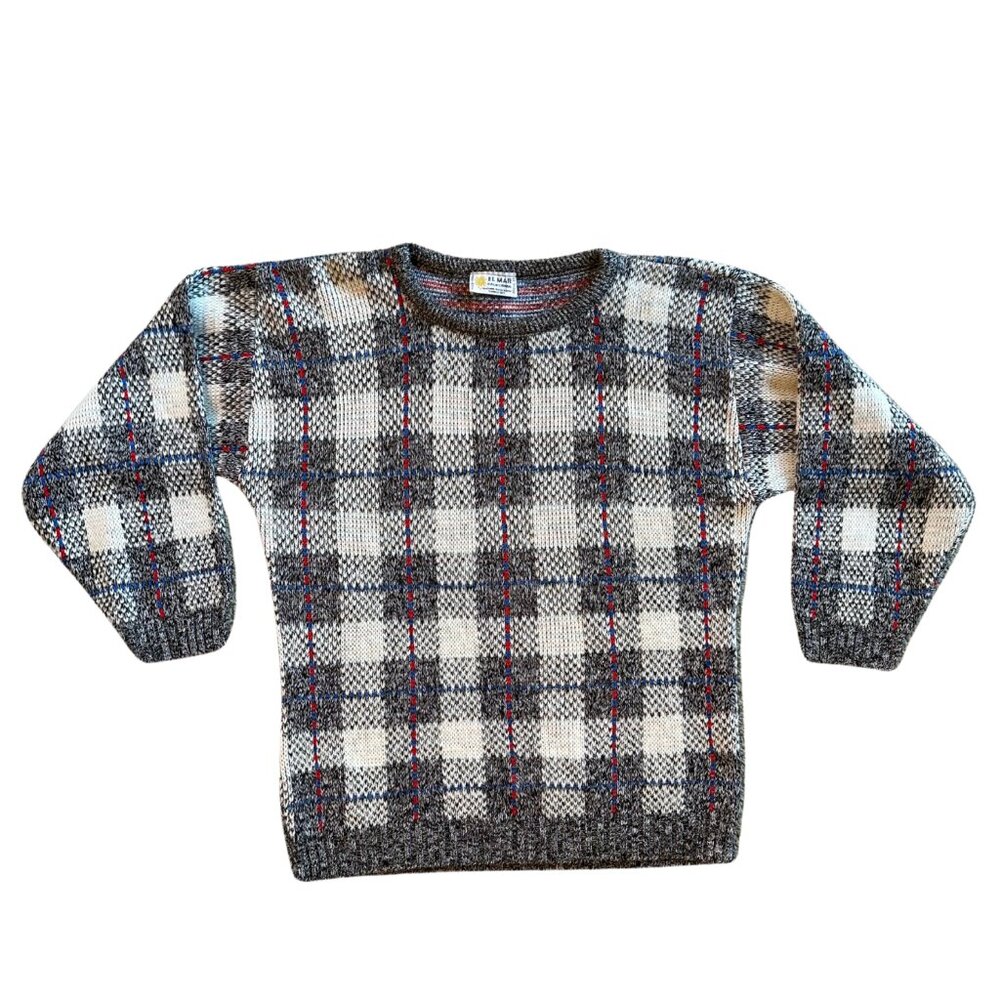 Vintage Plaid Knit Chunky Sweater Size S